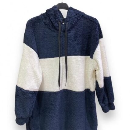 Sweat pilou pilou Marine & Blanc - capuche