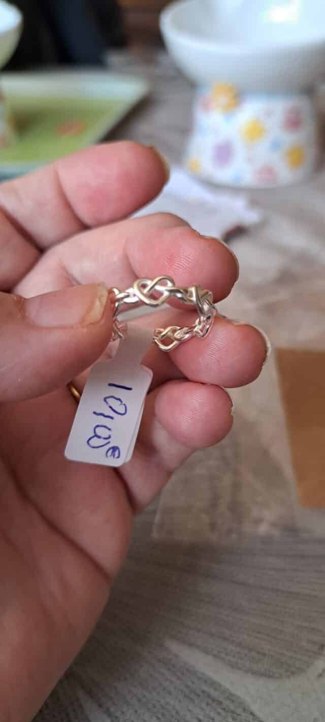 Bague en argent 925 - réglable - coeurs enlacés